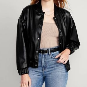 Faux Leather Bomber Jacket